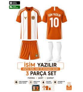 Özel İsim Yazılır Çocuk Halı Saha Futbol forması Seti Turuncu-Beyaz Forma+Şort+Çorap