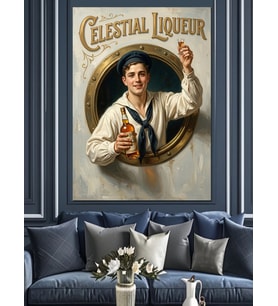 Celestial Liqueur Retro İçecek Reklamı Dekoratif Kanvas - Mdf Ahşap Tablo