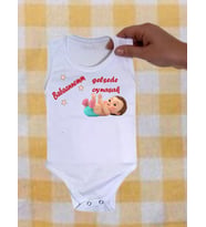 NSR tasarım Hediye Aile Seri 4 Babaanne Temalı Babaannem Gelsede Oynasak Bebek & Body Zıbın (Pamuk Beyaz)