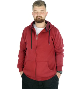 Mode XL Erkek Sweatshirt Kapşonlu Zippered Basic 20543 Bordo