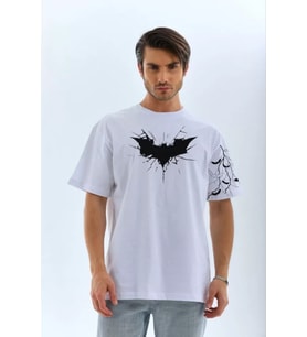 Unisex Ön Ve Kol Baskılı Oversize T-shirt - Beyaz
