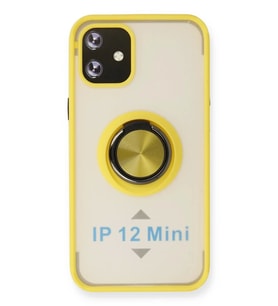 Newface Apple iPhone 12 Mini Kılıf Montreal Yüzüklü Silikon Kapak - Sarı