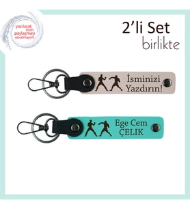 Yüksek Tempo ve Kararlılıkla Dövüşenlere, Ritimli Stil, Kişisel Deri Anahtarlık, Pudra-Turkuaz
