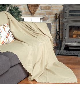 Şönil Fitilli Minimalist Koltuk Örtüsü - 175x215 cm, Çift Taraflı, Kaymaz, Terletmez,Camel