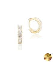 18k Serie Oro Baget Taşlı Minimal Halka Kadın Gümüş Küpe 13 MM (Altın)