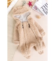 Kapüşonlu Ayıcık Figürlü Welsoft Peluş Kışlık Kız/Erkek Bebek Tulum (Bej)
