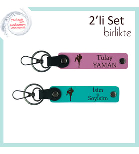 Kız Sporcuya Tekvando Figürlü Cesaret Temalı Yazı Eklenebilir Hediyelik Anahtarlık, Pembe-K Turkuaz