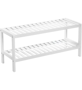 bambudan yapılmış ayakkabı rafı, 2 seviyeli ayakkabı rafı, ayakkabı düzenleyici, ayakkabı rafı, bitkiler, kitaplar, oturma odası, koridor, yatak odası, banyo, 70 x 26 x 33 cm, beyaz LBS02WT
