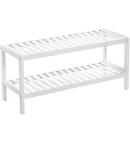 bambudan yapılmış ayakkabı rafı, 2 seviyeli ayakkabı rafı, ayakkabı düzenleyici, ayakkabı rafı, bitkiler, kitaplar, oturma odası, koridor, yatak odası, banyo, 70 x 26 x 33 cm, beyaz LBS02WT