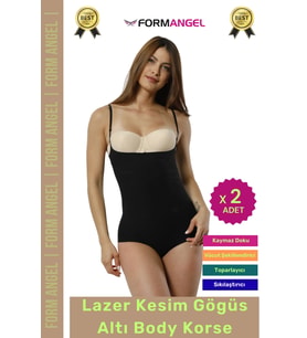 #Korse İz Göstermeyen Lazer Kesim Toparlayıcı Şekillendirici Kaymaz Göğüs Altı Body Korse - 2 Adet (Siyah)
