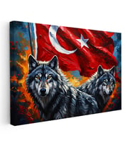 Kanvas Tablo Ay Yıldız Kurt Tablosu Ev Ofis Duvar Dekoru