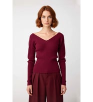 Kadın Casual Fitted Triko Kazak V Yaka Standart Kollu Ajurlu Detaylı İnce Yapısıyla Günlük Şıklık