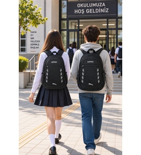 Okul Sırt Çantası Siyah Su İtici Özel Kumaş 50 x 30 x 15 cm Öğrenci Çantası