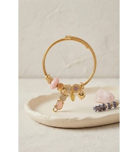 Pembe Kedi Model Gold Renk Charmlı Bileklik