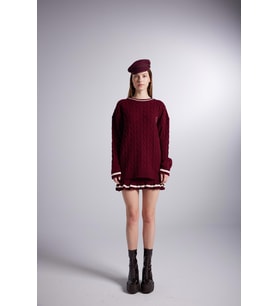 Logolu Örgü Desenli Oversize Triko Harold Kazak Bordo