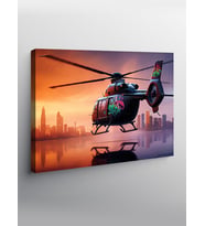Kanvas Tablo Gece Şehirde Helikopter Uçuşu