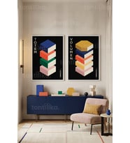Modern Geometrik Sanat 2'li Ahşap Çerçeveli Tablo Seti