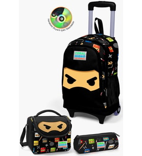 Coral High Kids Siyah Ninja Desenli Çekçekli 3'lü Çanta Seti SET0123381