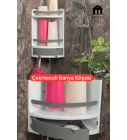 Çekmeceli Banyo Köşe Rafı Organizeri Duvara Monte