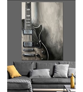 Siyah Beyaz Elektro Gitar Portresi Dekoratif Kanvas - Mdf Ahşap Tablo