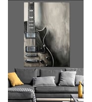 Siyah Beyaz Elektro Gitar Portresi Dekoratif Kanvas - Mdf Ahşap Tablo