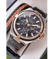 Ferrucci Function Rose Gold Detaylı Erkek Kol Saati + Örgü Bileklik Hediyeli