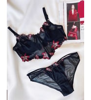 Yüksek Kalite Dantel İşlemeli Özel Motifli Bralet Takım (Siyah)