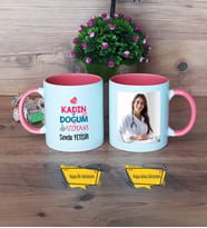 Kadın Doğum Uzmanı Kupa Bardak Pembe Fotoğraflı Tıp Bayramı Hediyesi
