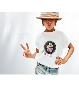 BK Gift Paskalya Tasarımlı Kız Çocuk Beyaz T-shirt, Arkadaşa Hediye, Doğum Günü Hediyesi, Trend Tişört, Paskalya Bayramı-1