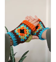 Boho Parmaksız Eldiven, Renkli Motif Eldivenler, El Yapımı Renkli Açık Parmak Eldiveni, Kemzey Handmade Giyim Aksesuarları (Kahverengi)