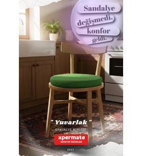 Yuvarlak Sandalye Minderi  Mutfak, Balkon, Bahçe Minderi  Bağcıklı Yıkanabilir Sünger Minder (Yeşil)