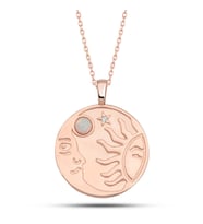 Gümüş Rose Opal Beyaz Taşlı Ay Güneş Kadın Kolye