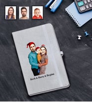 Kişiye Özel Yılbaşı Aile Karikatürlü Gri Defter Model-1