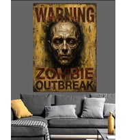 Warning Zombie Outbreak Korku Tabelası Dekoratif Kanvas - Mdf Ahşap Tablo
