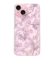 PrintiFy Apple iPhone 15 Uyumlu Floral Pudra Tasarımlı Slim Fit Şeffaf Silikon Kılıf