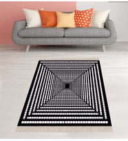 Geometrik İlüzyon Desen Dijital Baskı Yıkanabilir Kaymaz Taban Modern Salon Halısı ve Yolluk (Beyaz)