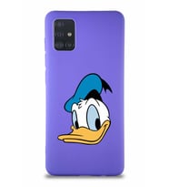 Samsung Galaxy A51 Soft Premier Kapak Donald Duck-B Tasarımlı Silikon Kılıf - Mor (Şeffaf)