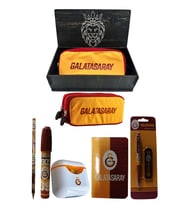 Galatasaray Orjinal Lisanslı Beyaz Air Kalemtraş Ahşap Kutulu 6'lı Kırtasiye Seti (Kırmızı-Sarı-Geçişli)