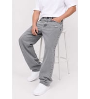 Erkek Gri Yıkamalı Bol Paça Jean Pantolon Oversize Baggy Rahat Kesim Kot Pantolon