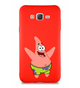 Samsung Galaxy J7 Core Soft Premier Kapak Patrick Yıldız Tasarımlı Silikon Kılıf - Kırmızı (Şeffaf)