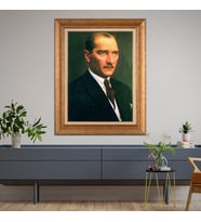 Altın Varaklı Çerçeveli Paspartulu Atatürk Tablo DC1360 (Gold)
