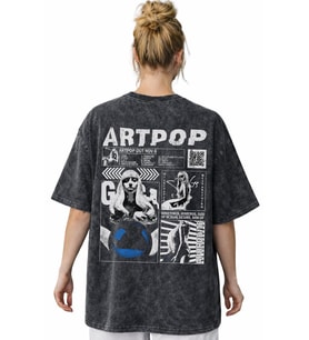 Artpop Lady Gaga Şarkıcı Baskılı Unisex Oversize Vintage Yıkamalı Tişört