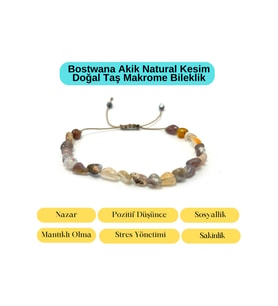 Sertifikalı Bostwana Akik Natural Kesim Makrome Doğal Taş Bileklik Ayarlanabilir Ölçü
