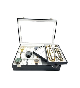 Saat Tesbih Bileklik Takı Kutusu Siyah İçi Beyaz (Siyah - Beyaz)