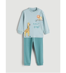 LCW baby Mavi Baskılı Erkek Bebek Tişört Ve Pantolon 2'li
