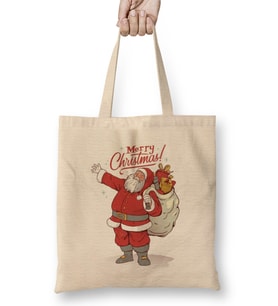 Yılbaşı Yeni Yıl Konseptli Merry Christmas Santa Noel Baba Bez Çanta Uzun Saplı
