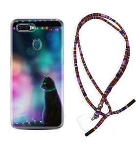 Oppo A5S A15 A16 A54 A55 A73 A74 Kılıf Boyun Asklı Rasta Silikon Window Cat 1787