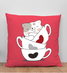 BK Gift Kedi Tasarımlı Kırmızı Kırlent Yastık, Arkadaşa Hediye, Ev Dekorasyonu, Ev Hediyesi-10