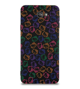 Samsung Galaxy J7 Prime Uyumlu Lansman Kılıf Hello Kitty Tasarımlı İçi Kadife Kapak-Siyah (Şeffaf)