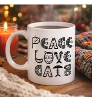 Northcity Peace Love Cats Sevimli Kedi Desenli Porselen Kupa - Kahve & Çay Kupası